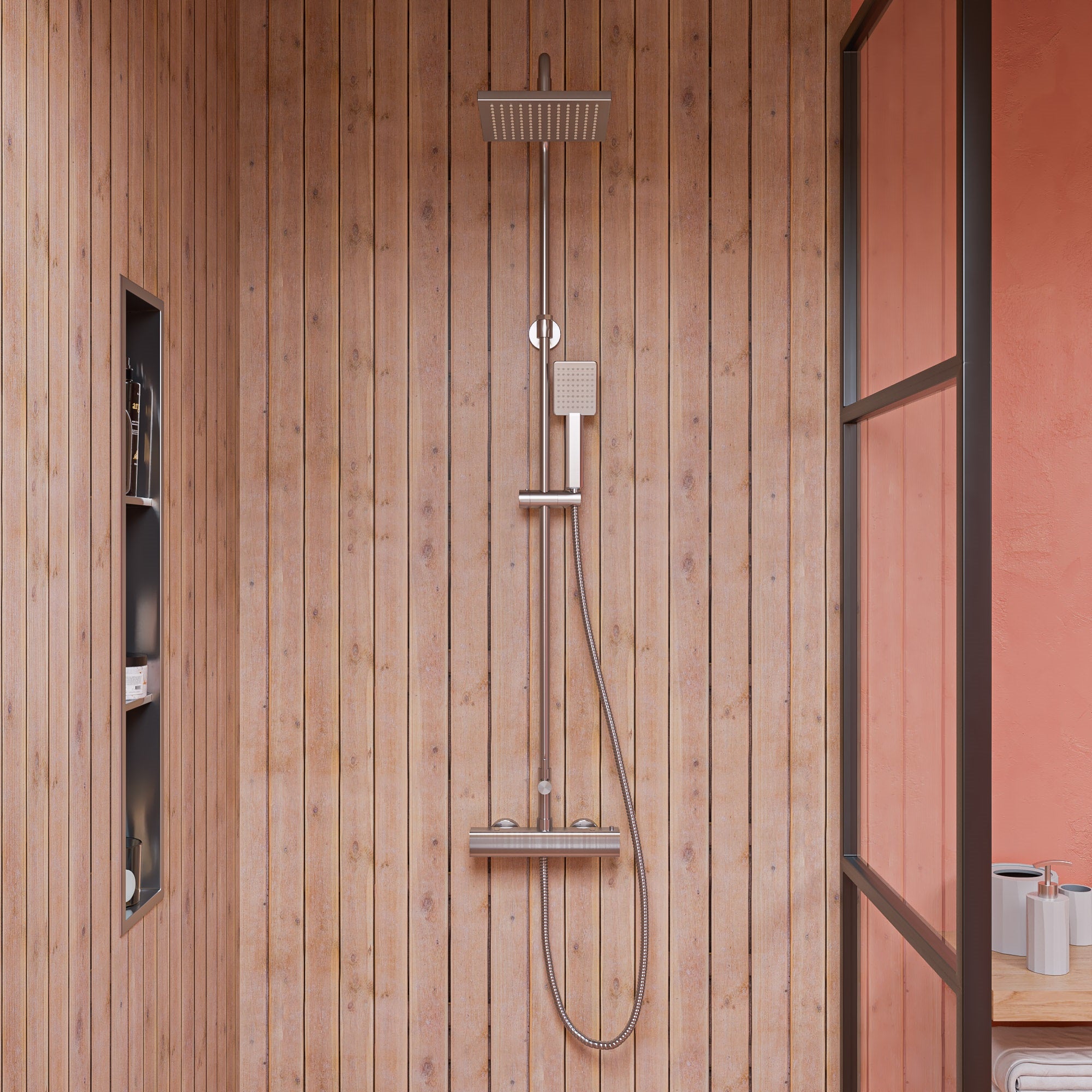 ALFI AB2862-BN Brushed Nickel Square Style Thermostatic Exposed Shower Set