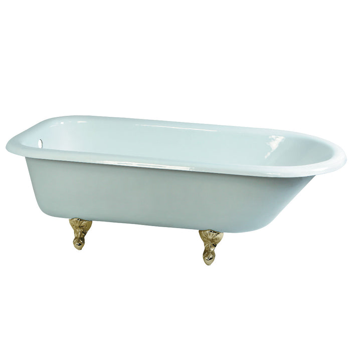 Aqua Eden VCTND673123T2 67" Cast Iron Oval Rectangular Roll Top Clawfoot Tub (No Faucet Drillings), White/Polished Brass