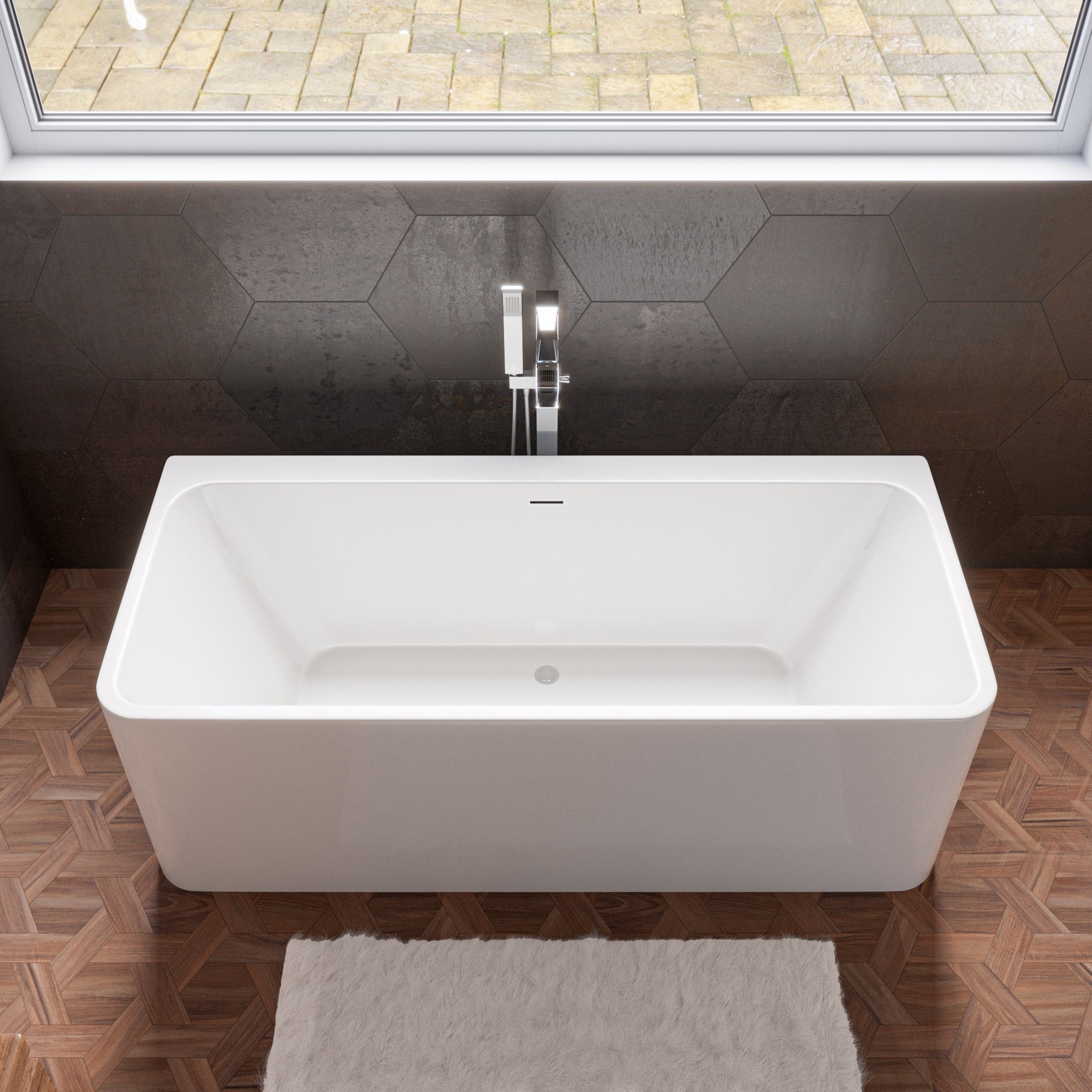 ALFI AB8859 67 inch White Rectangular Acrylic Free Standing Soaking Bathtub