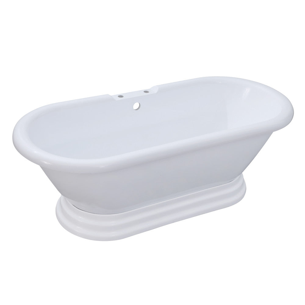 Aqua Eden VT7PE672824PBA 67" Acrylic Oval Double Ended Pedestal Tub (7" Faucet Drillings), Glossy White