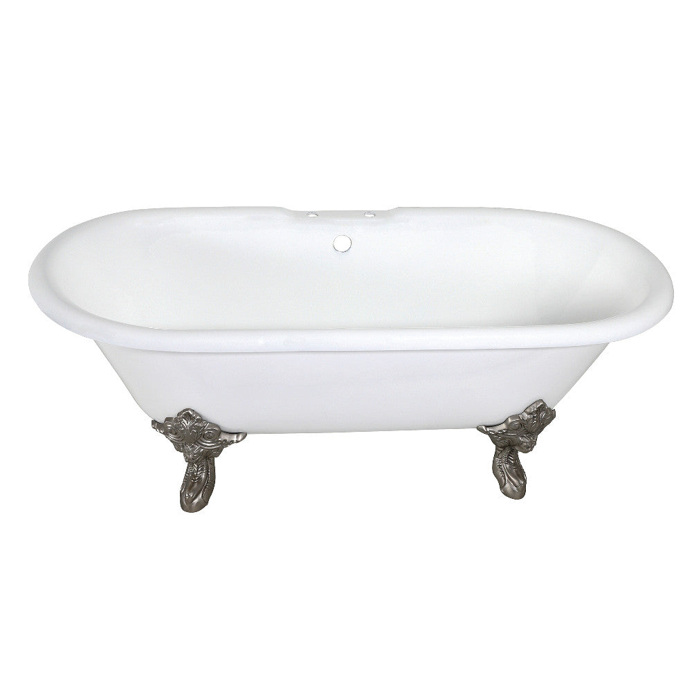Aqua Eden VCT7DE7232NL8 72" Cast Iron Oval Double Ended Clawfoot Tub (7" Faucet Drillings), White/Brushed Nickel