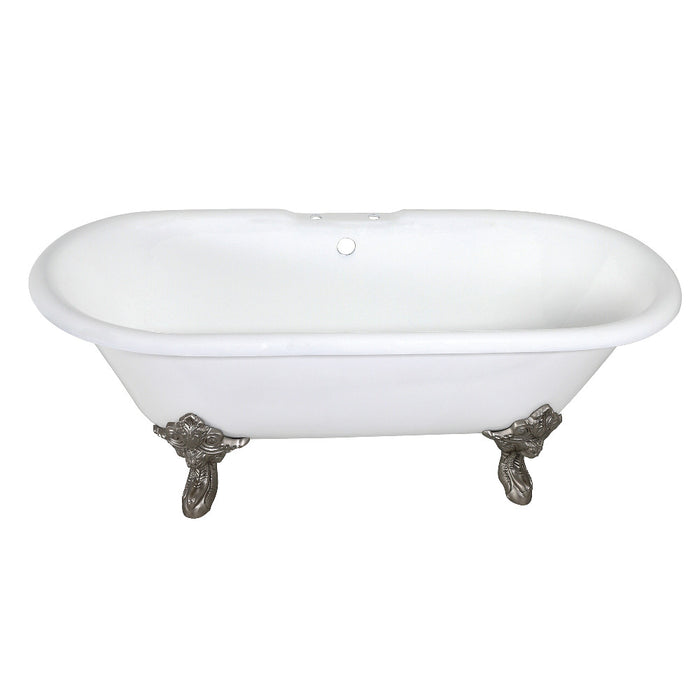Aqua Eden VCT7DE7232NL8 72" Cast Iron Oval Double Ended Clawfoot Tub (7" Faucet Drillings), White/Brushed Nickel