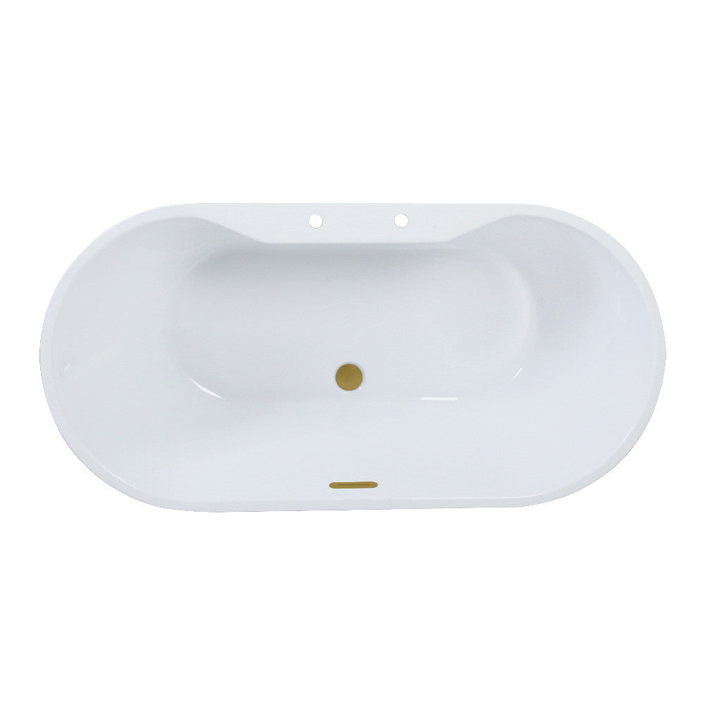 Kingston Brass VT7DE512823C427 51" Acrylic Oval Double Ended Freestanding Tub with Drain, Glossy White/Brushed Brass