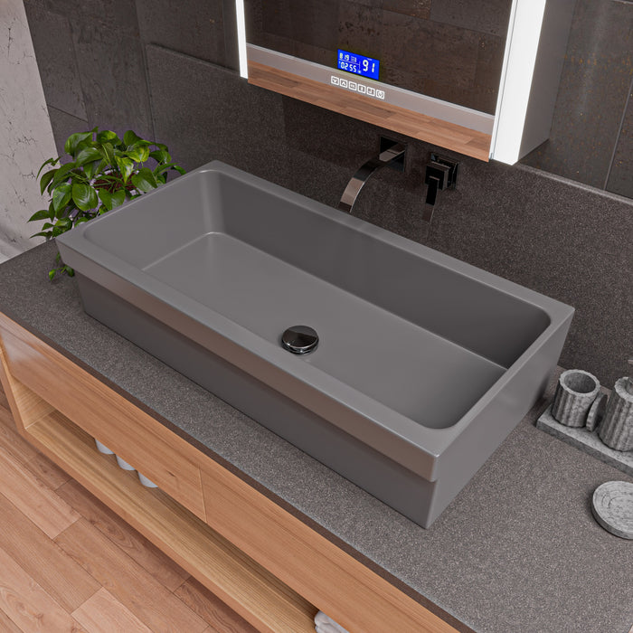 ALFI AB36TRGM 36" Grey Matte Above Mount Fireclay Bathroom Trough Sink