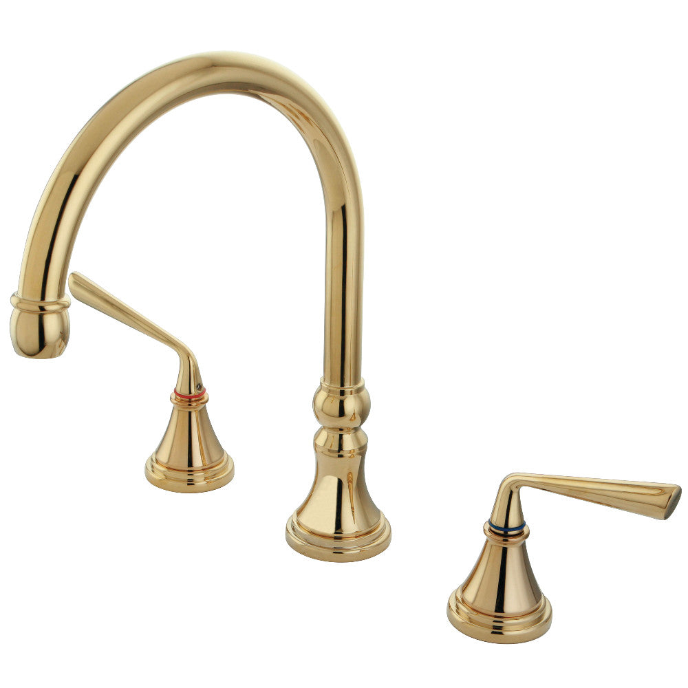 Kingston Brass KS2342ZL Silver Sage Two-Handle Deck Mount Roman Tub Faucet, Polished Brass