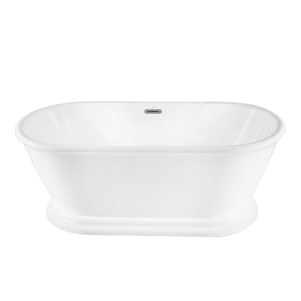 Kingston Brass VTDE663124C428 66" Acrylic Oval Double Ended Pedestal Tub with Drain (No Faucet Drillings), Glossy White/Brushed Nickel