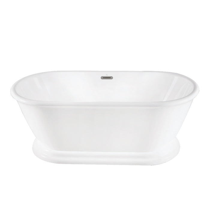 Kingston Brass VTDE663124C428 66" Acrylic Oval Double Ended Pedestal Tub with Drain (No Faucet Drillings), Glossy White/Brushed Nickel