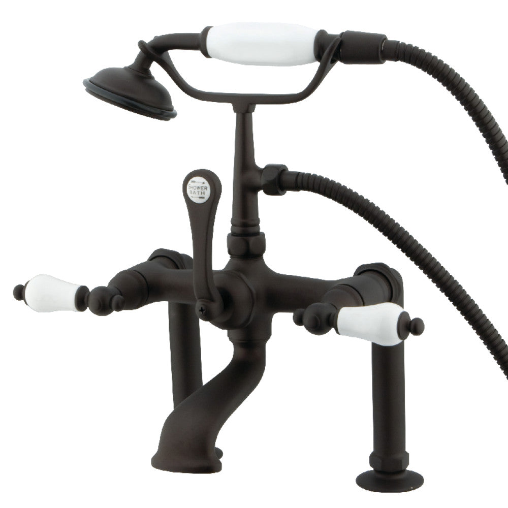 Kingston Brass CC105T5 Vintage 7" Center Deck-Mount Clawfoot Tub Faucet with Hand Shower, Oil Rubbed Bronze