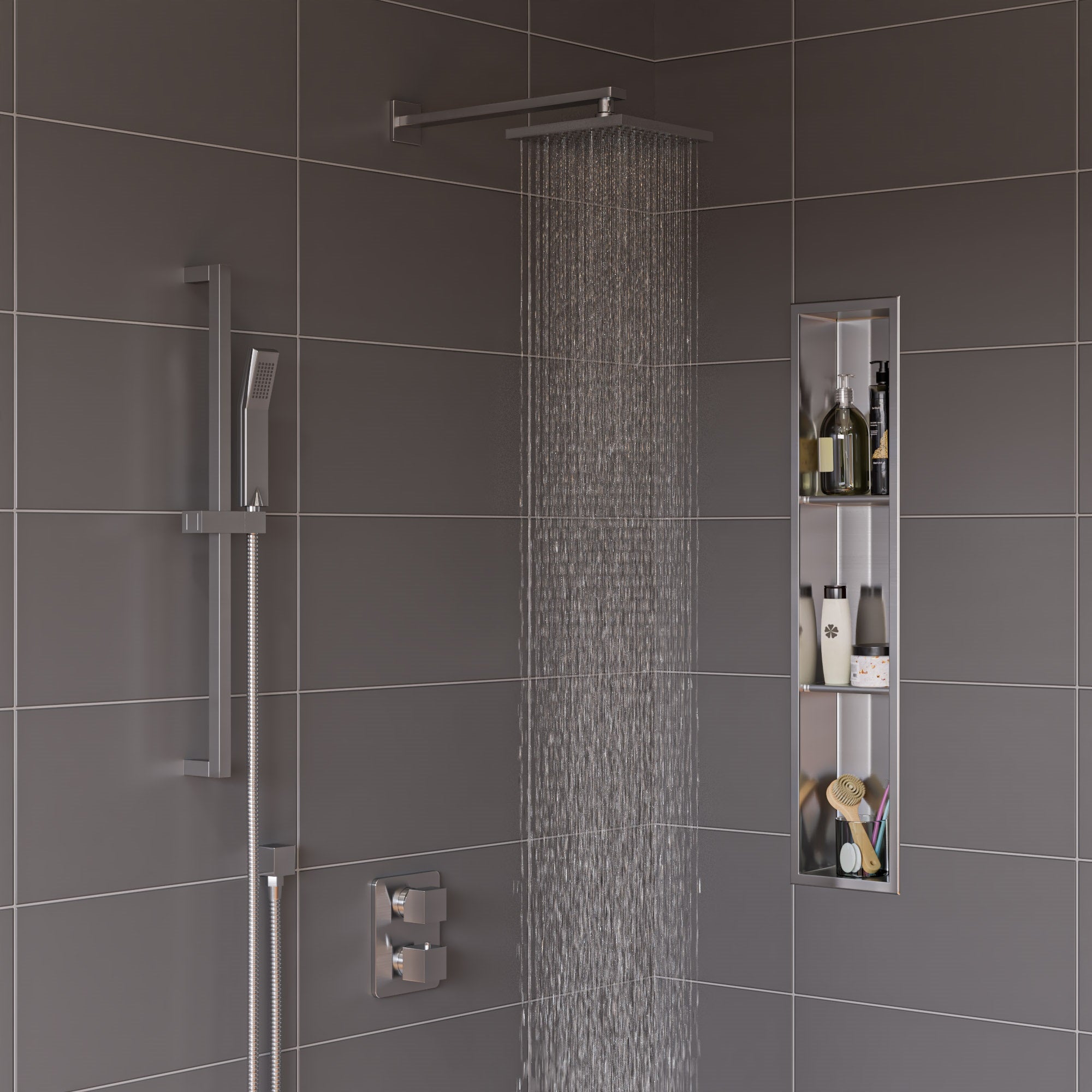ALFI AB2830-BN Brushed Nickel 2 Way Thermostatic Square Shower Set