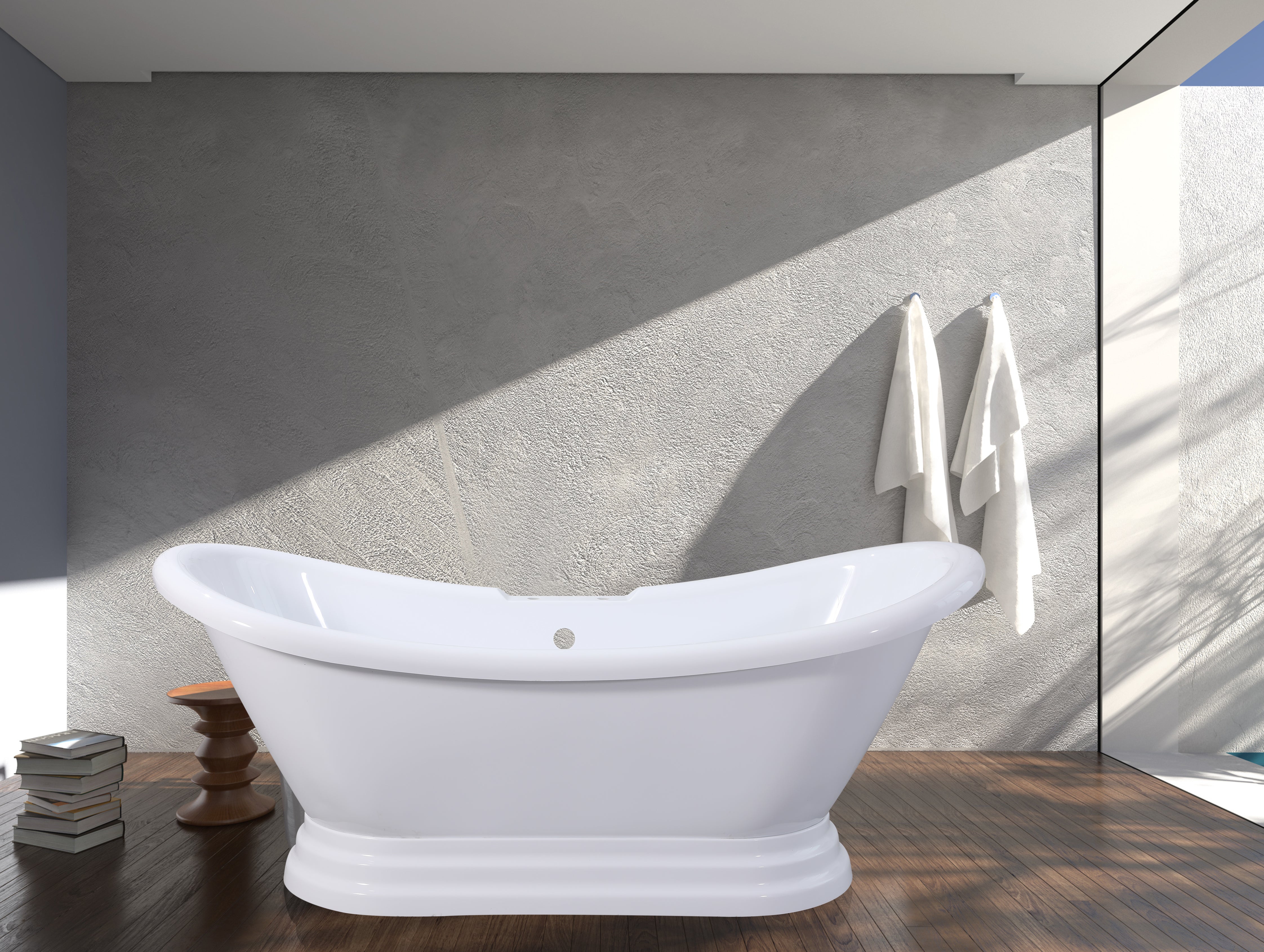 Aqua Eden VT7DS692828PBA 69" Acrylic Oval Double Slipper Pedestal Tub (7" Faucet Drillings), Glossy White