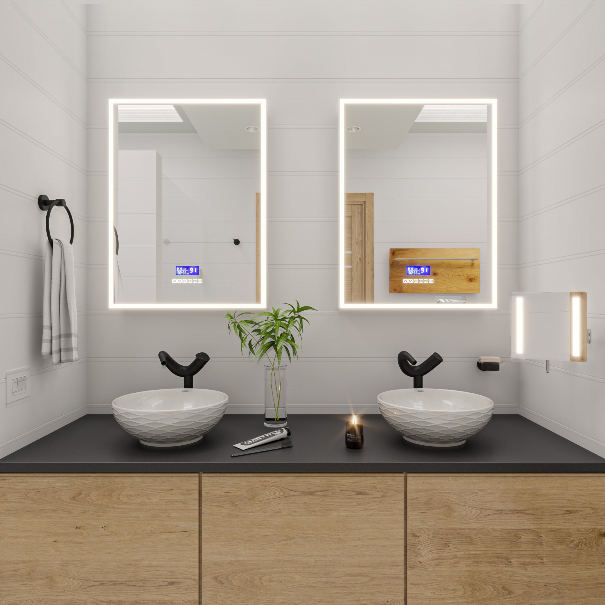 ALFI ABM8WLED-PC Polished Chrome Wall Mount Square 8" 5x Magnifying Cosmetic Mirror with Light