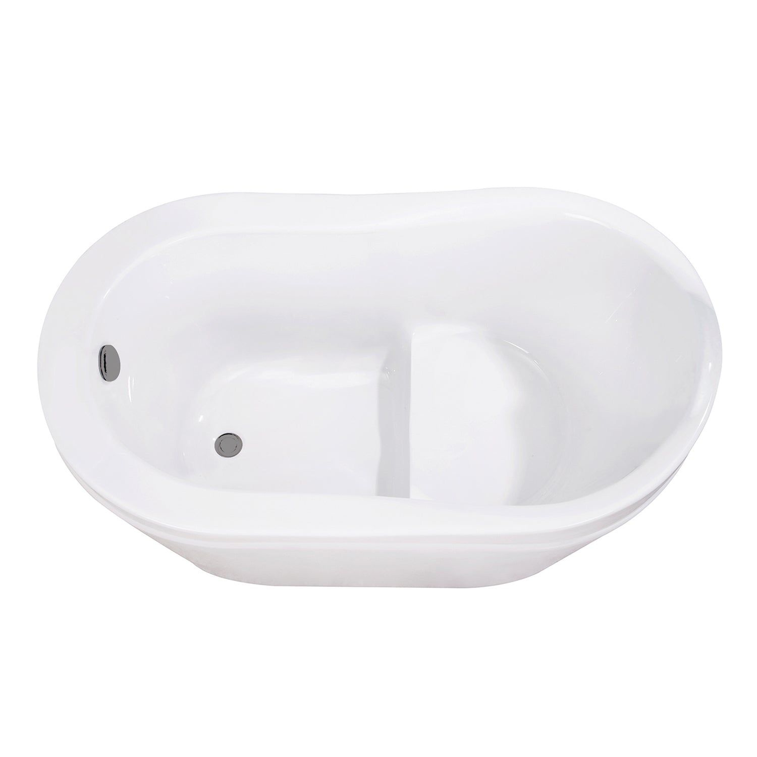 Kingston Brass VTRS523030M8 52" Acrylic Oval Single Slipper Freestanding Tub with Overflow/Drain Assembly and Integral Seat, Glossy White/Brushed Nickel