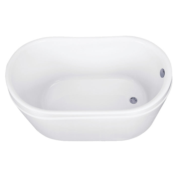 Kingston Brass VTRS522928M8 52" Acrylic Oval Double Slipper Freestanding Tub with Overflow/Drain Assembly, Glossy White/Brushed Nickel