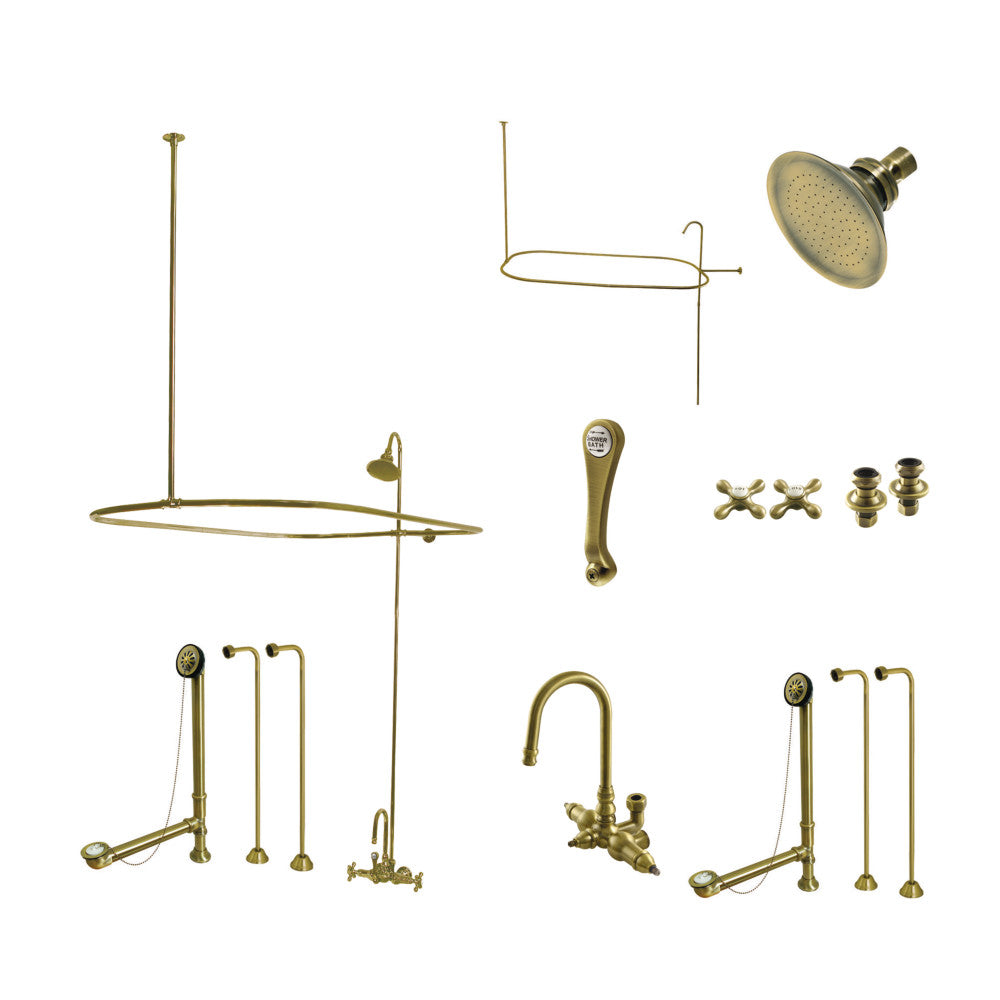 Kingston Brass CCK4143AX Vintage Tub Wall Mount Clawfoot Tub Faucet Package with Shower Enclosure, Antique Brass