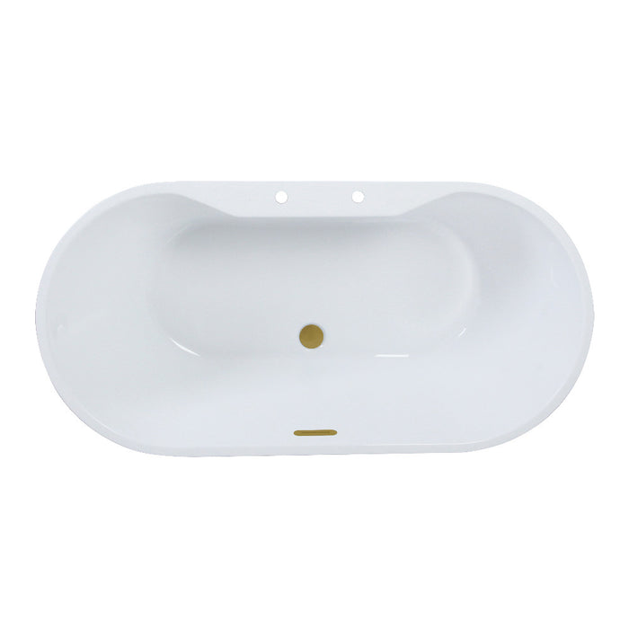 Kingston Brass VT7DE673223C427 67" Acrylic Oval Double Ended Freestanding Tub with Drain, Glossy White/Brushed Brass