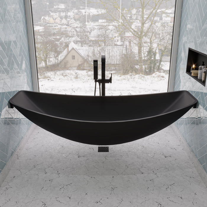 ALFI HammockTub1-BM Black Matte 79" Acrylic Suspended Wall Mounted Hammock Bathtub