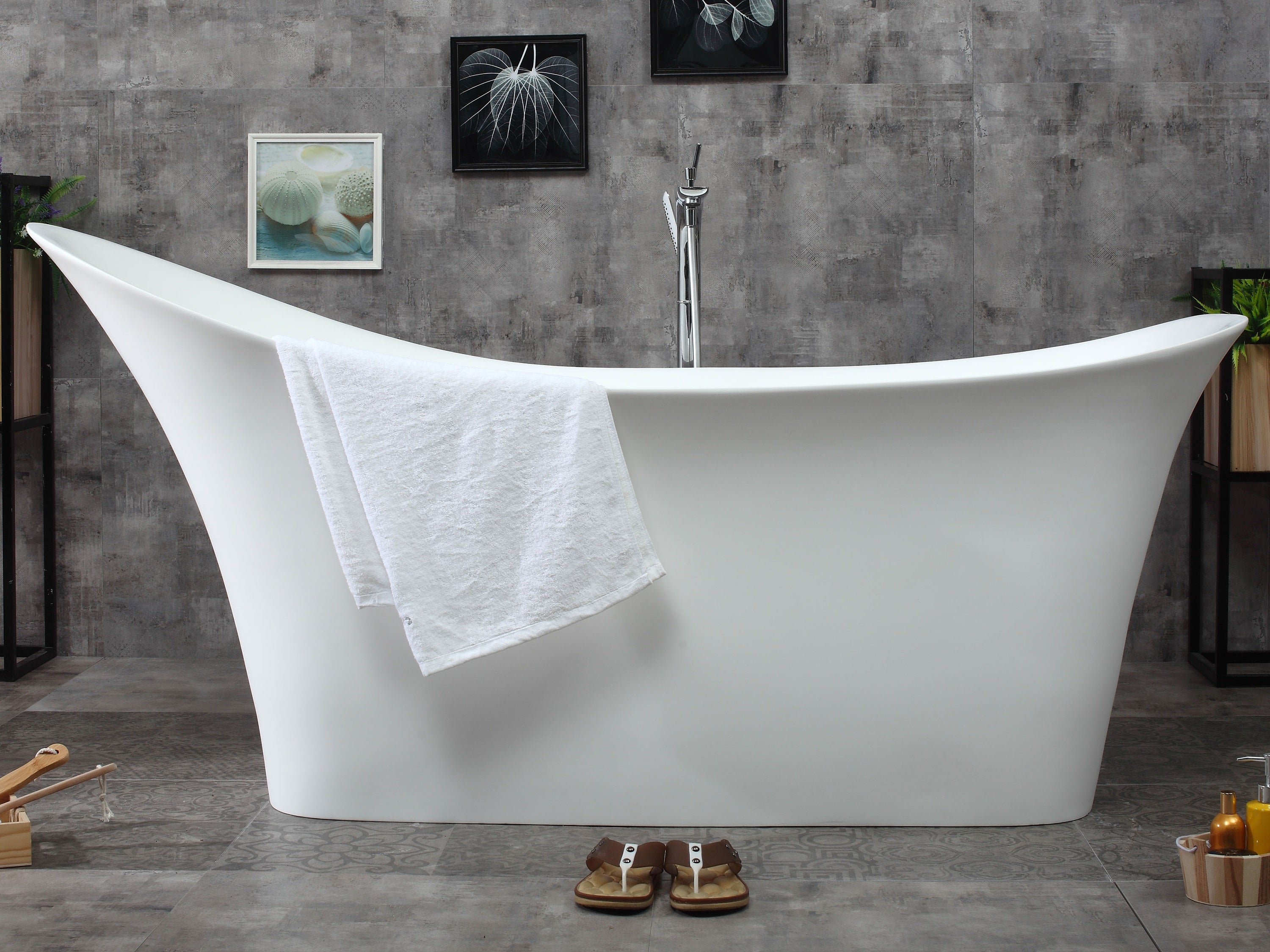ALFI AB9915 74" White Solid Surface Smooth Resin Soaking Slipper Bathtub