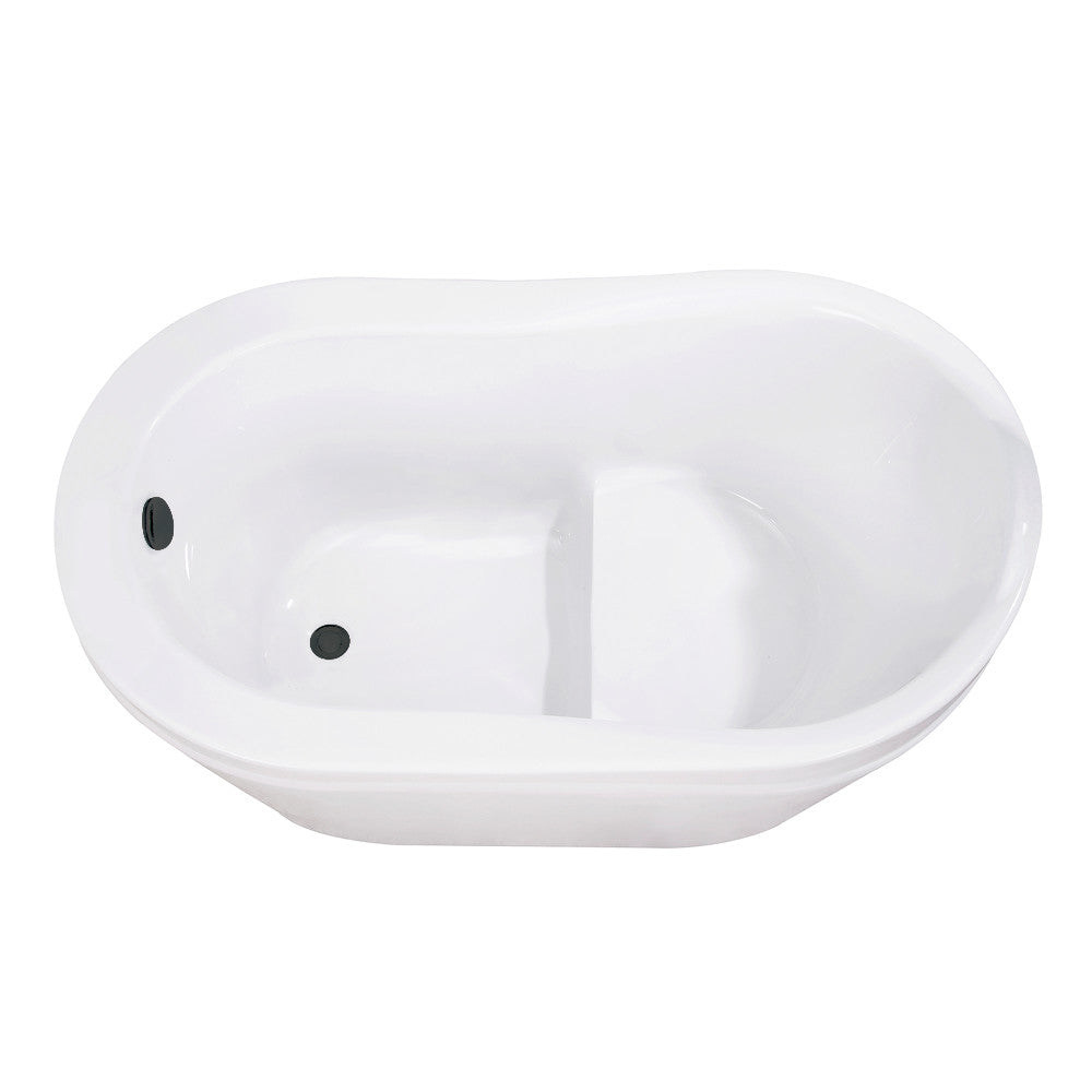 Kingston Brass VTRS523030M0 52" Acrylic Oval Single Slipper Freestanding Tub with Overflow/Drain Assembly and Integral Seat, Glossy White/Matte Black
