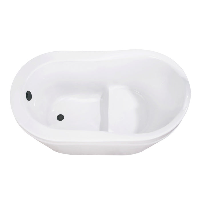 Kingston Brass VTRS523030M0 52" Acrylic Oval Single Slipper Freestanding Tub with Overflow/Drain Assembly and Integral Seat, Glossy White/Matte Black