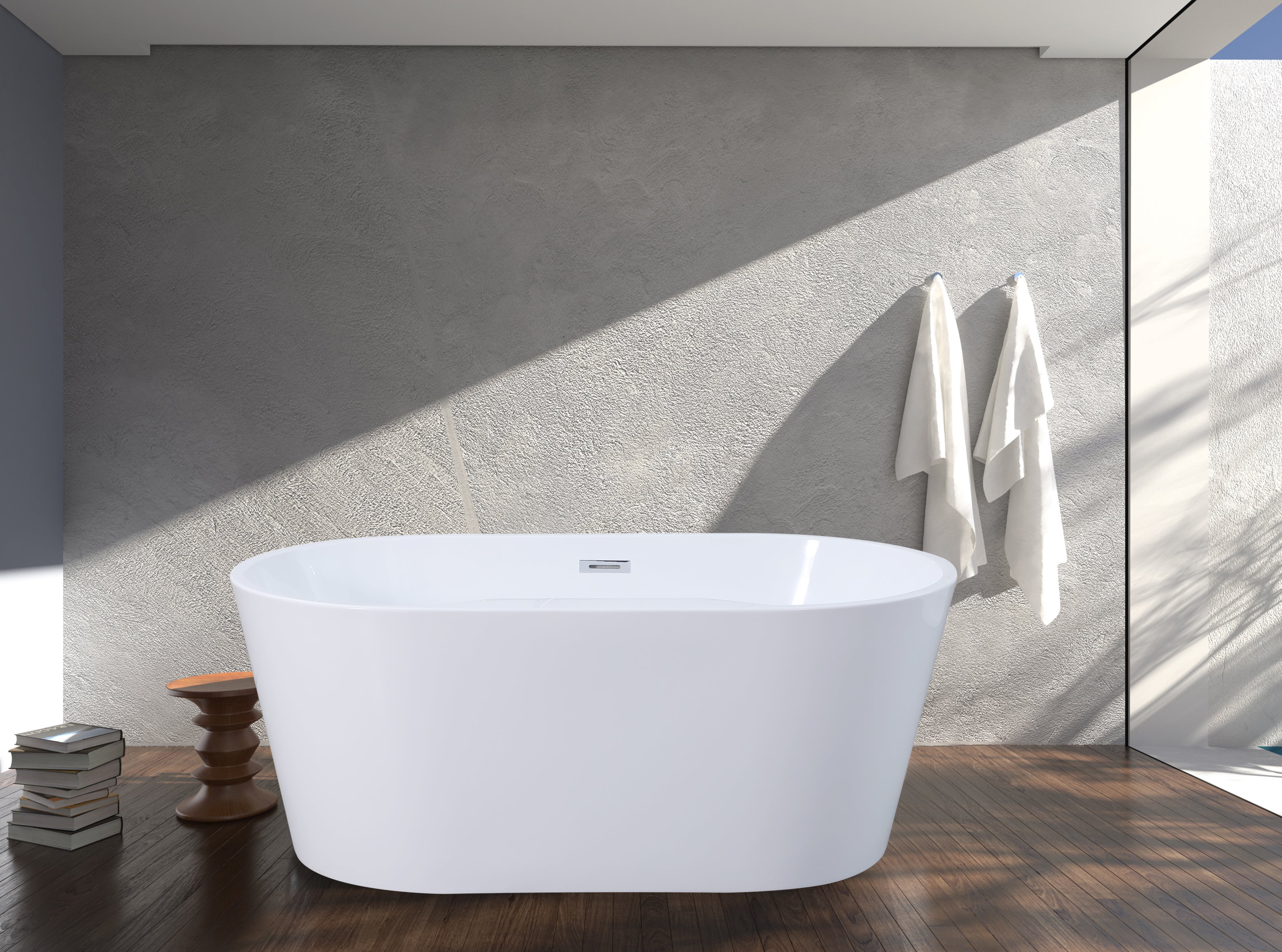 Kingston Brass VTDE563224BA 56" Acrylic Oval Double Ended Freestanding Tub with Drain, Glossy White