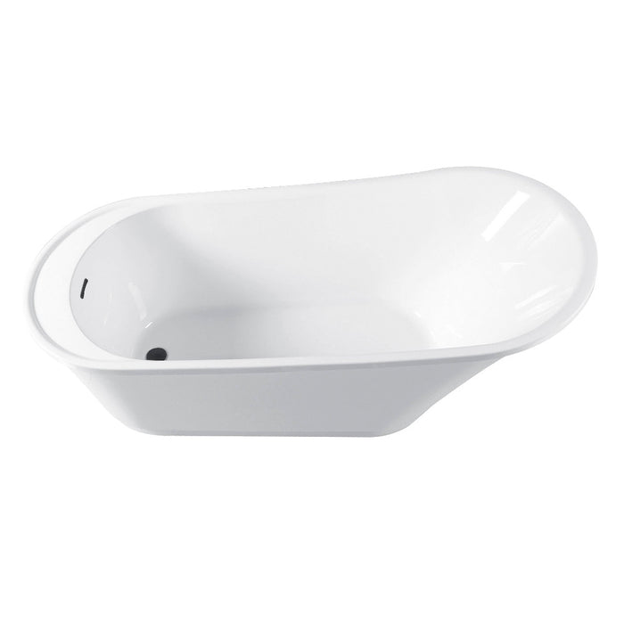 Kingston Brass VTRS592826QC310 59" Acrylic Oval Single Slipper Freestanding Tub with Drain, Glossy White/Matte Black