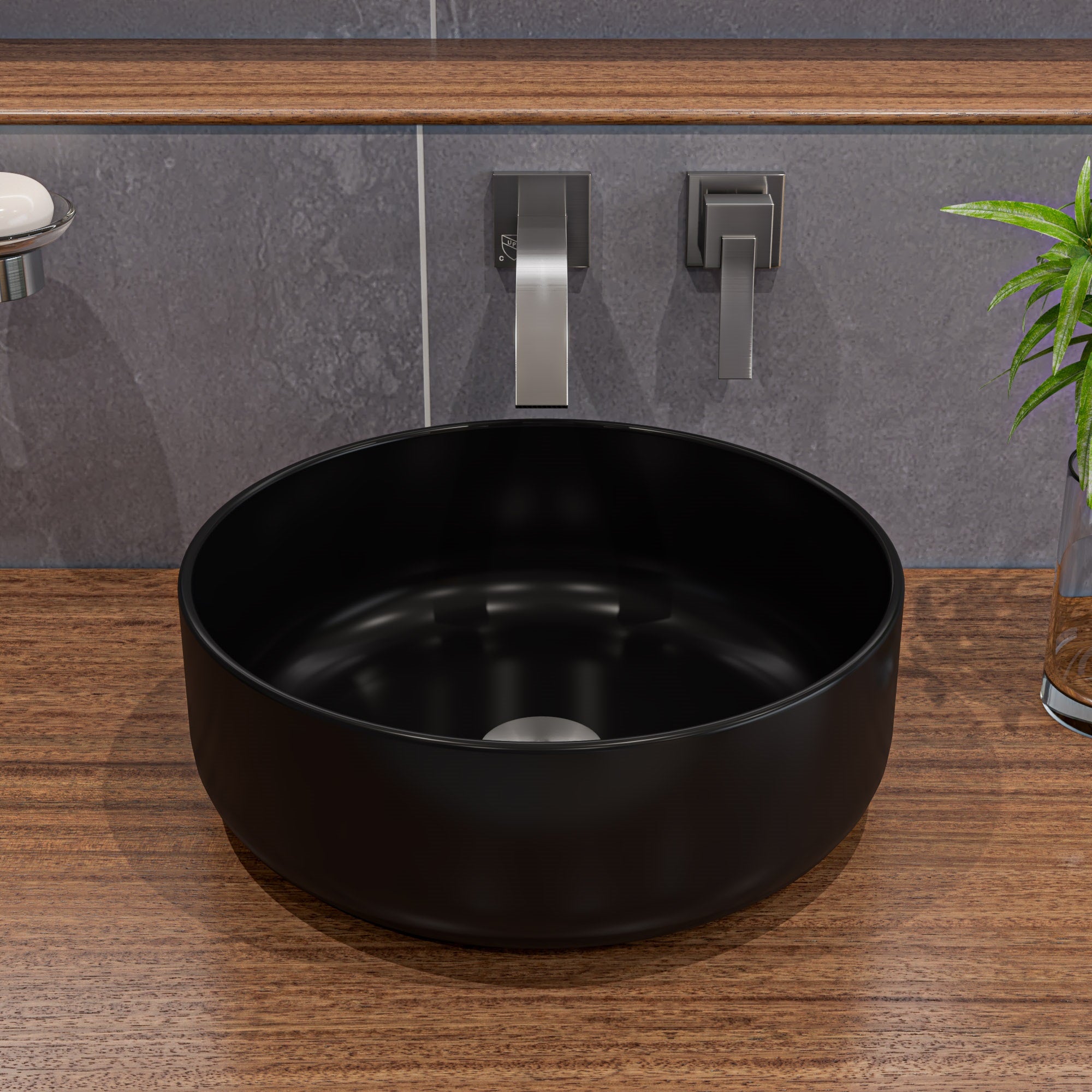 ALFI ABC907-BM Black Matte 15" Round Above Mount Ceramic Sink