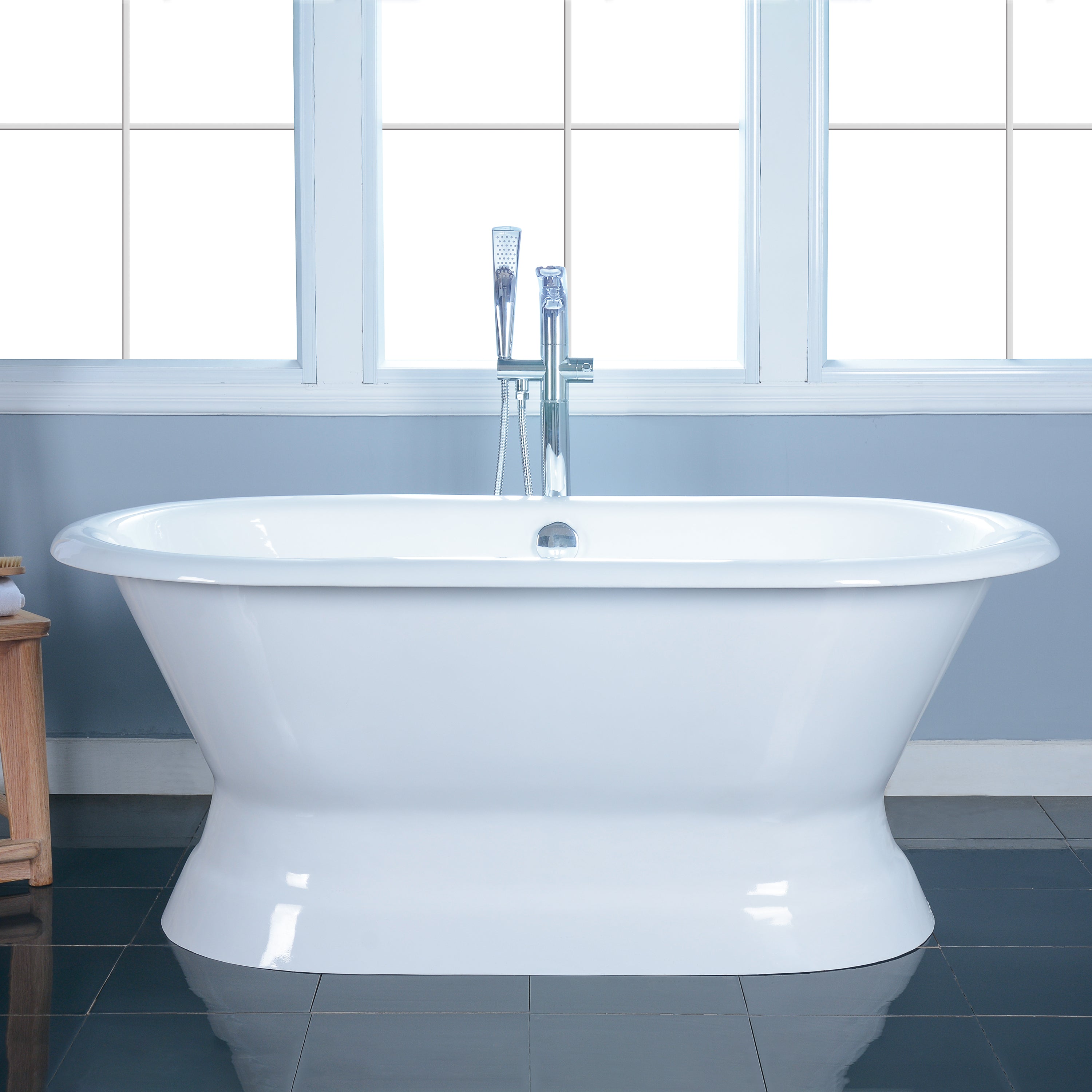 Aqua Eden VCTND663024 66" Cast Iron Oval Double Ended Pedestal Tub (No Faucet Drillings), White