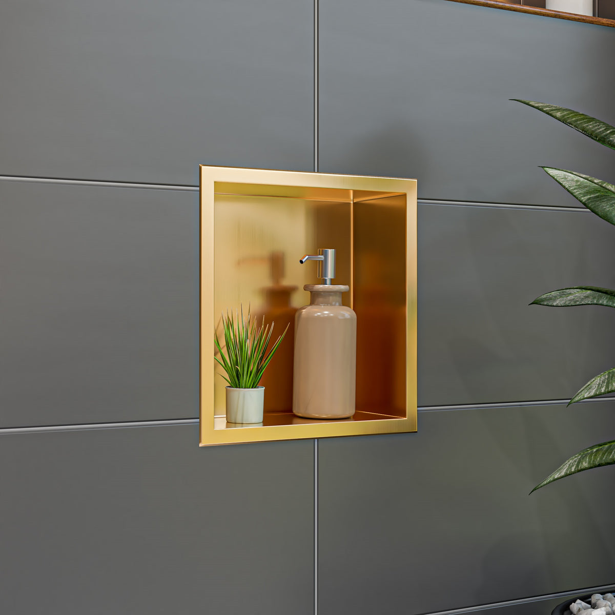 ALFI ABNP1212-BG 12" x 12" Brushed Gold PVD Stainless Steel Square Single Shelf Shower Niche