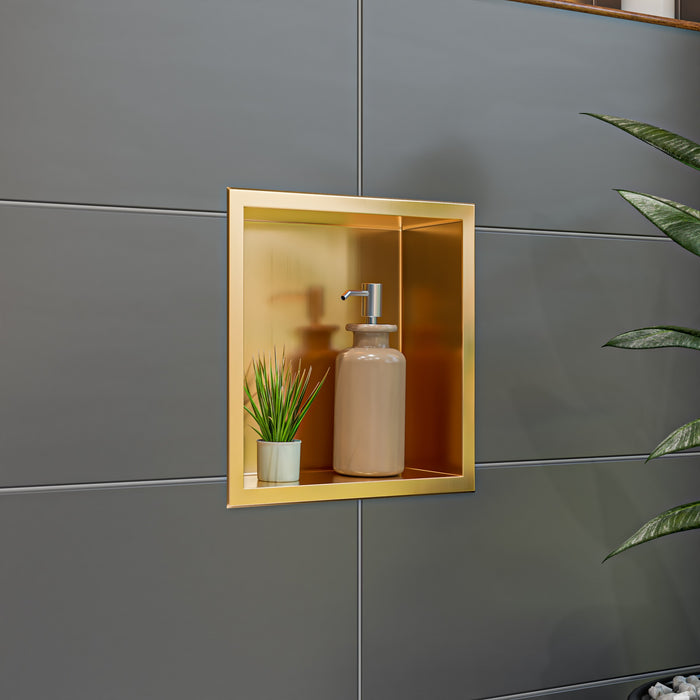 ALFI ABNP1212-BG 12" x 12" Brushed Gold PVD Stainless Steel Square Single Shelf Shower Niche