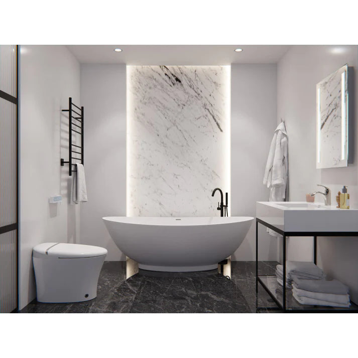 ANZZI Masoko 6.2 ft. Solid Surface Center Drain Freestanding Bathtub in Matte White - Bathroom Design Center
