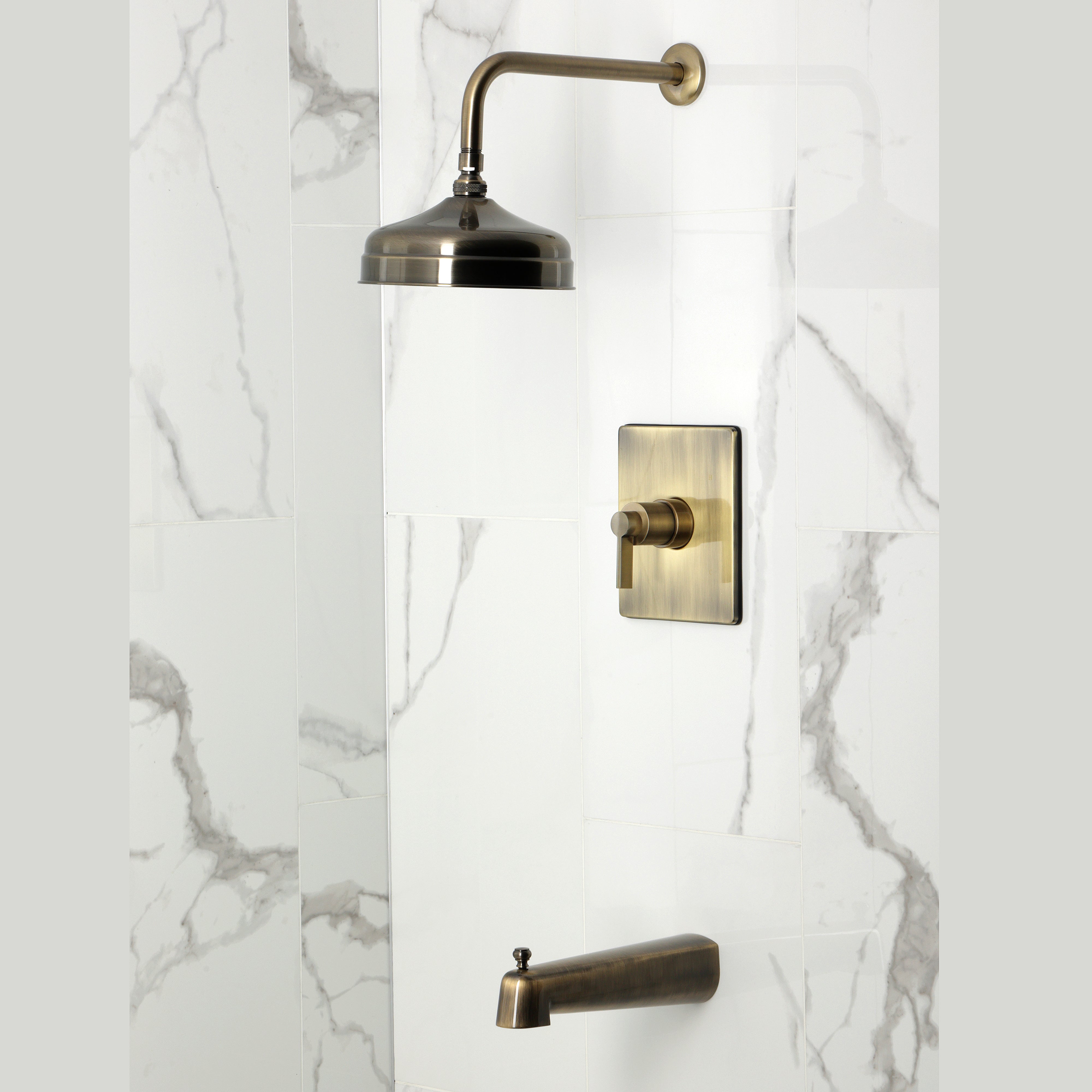 Kingston Brass KB6343NDL NuvoFusion Single-Handle Pressure Balanced Tub and Shower Faucet, Antique Brass