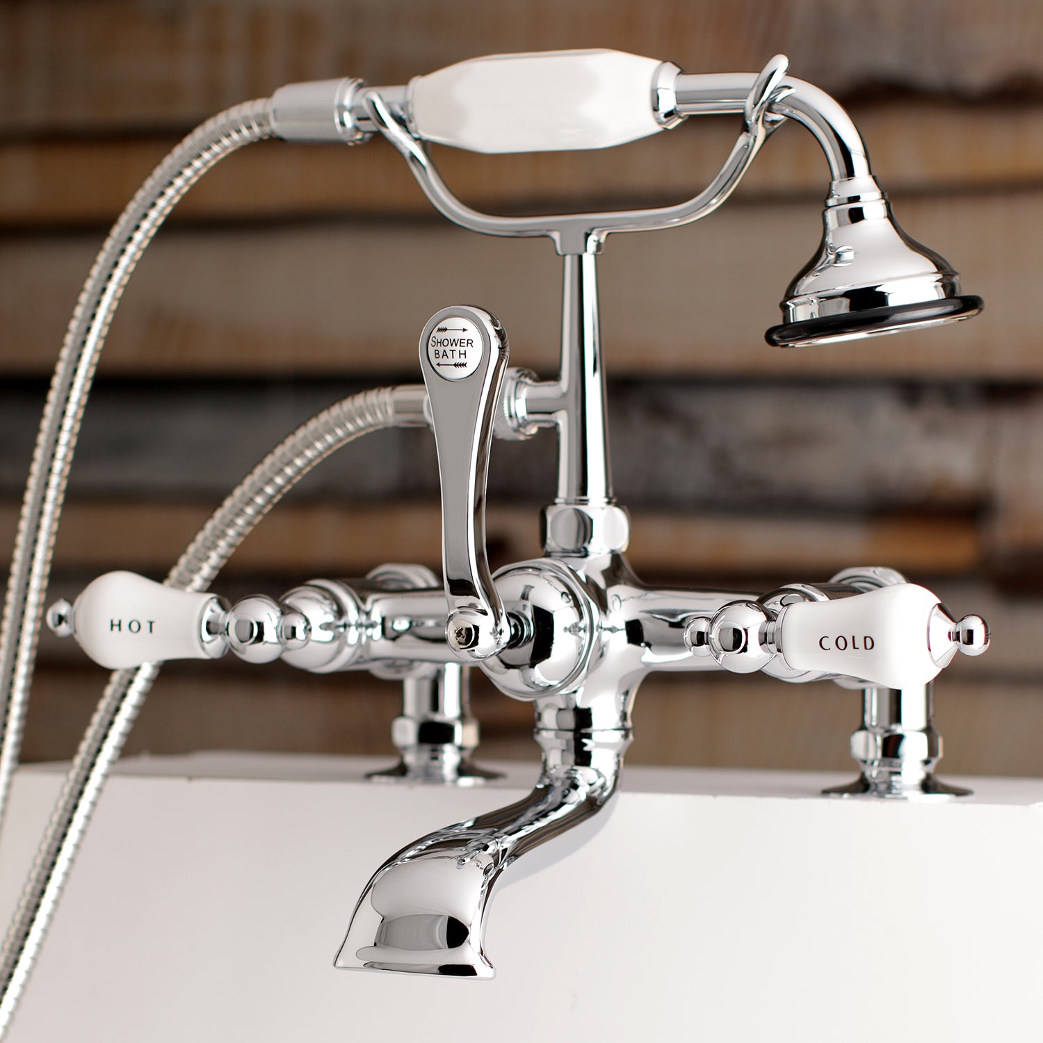 Aqua Vintage AE208T1 Aqua Vintage 7" Center Deck-Mount Clawfoot Tub Faucet with Hand Shower, Polished Chrome