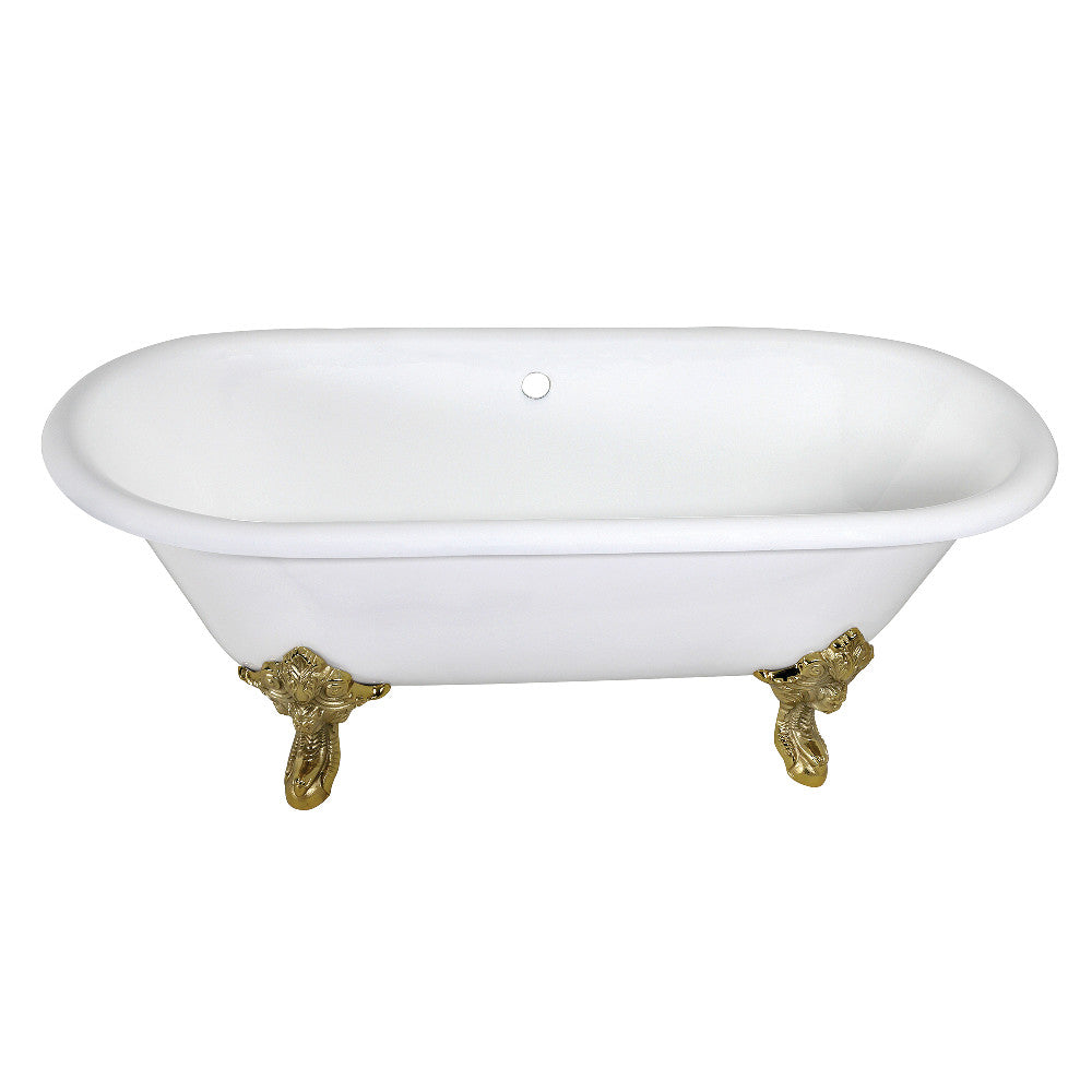 Aqua Eden VCTDE7232NL2 72" Cast Iron Oval Double Ended Clawfoot Tub (No Faucet Drillings), White/Polished Brass