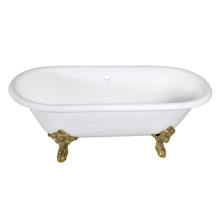 Aqua Eden VCTDE7232NL2 72" Cast Iron Oval Double Ended Clawfoot Tub (No Faucet Drillings), White/Polished Brass