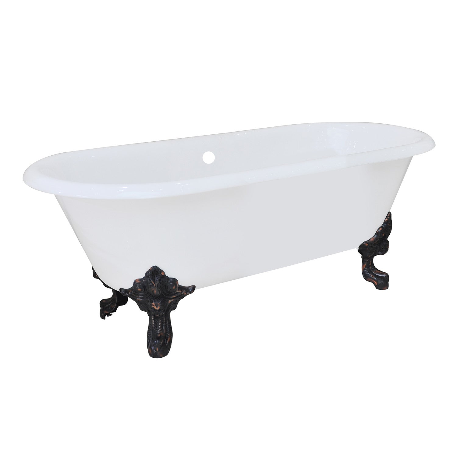 Aqua Eden VCTDE7232NL5 72" Cast Iron Oval Double Ended Clawfoot Tub (No Faucet Drillings), White/Oil Rubbed Bronze