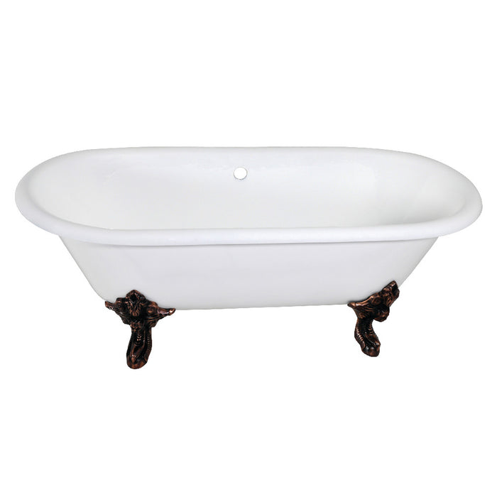 Aqua Eden VCTDE7232NL5 72" Cast Iron Oval Double Ended Clawfoot Tub (No Faucet Drillings), White/Oil Rubbed Bronze