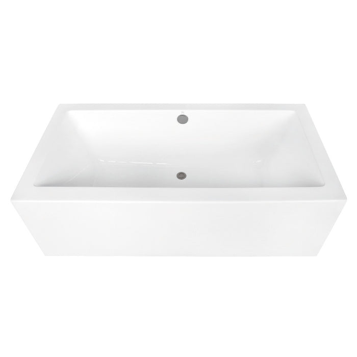 Kingston Brass VTDE673321M8 67" Acrylic Rectangular Double Ended Freestanding Tub with Overflow/Drain Assembly, Glossy White/Brushed Nickel
