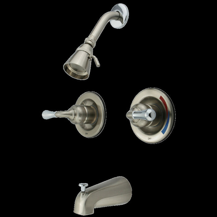 Kingston Brass KB677 Magellan Double-Handle Pressure Balanced Tub and Shower Faucet, Brushed Nickel/Polished Chrome