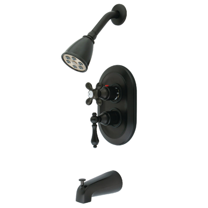 Kingston KS36350AL Restoration Double-Handle 3-Hole Thermostatic Tub and Shower Faucet with Diverter Spout, Oil Rubbed Bronze