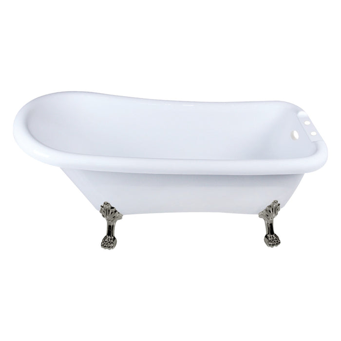 Aqua Eden VT7DE672826WAC8 67" Acrylic Classic Flat-Rim Single Slipper Clawfoot Tub (7" Faucet Drillings), Glossy White/Brushed Nickel