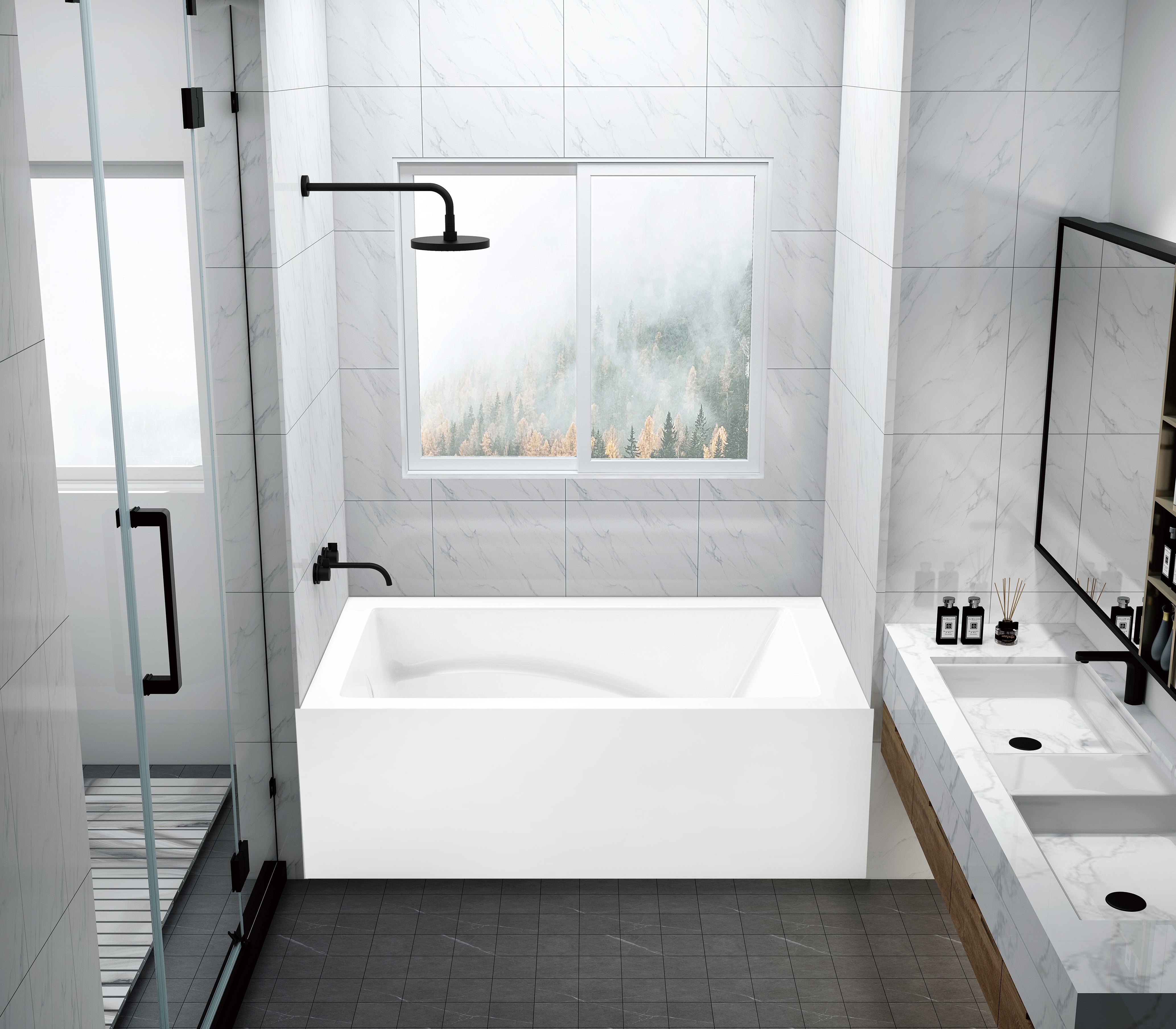 Aqua Eden VTAM4832L22D 48" Acrylic Rectangular 3-Wall Alcove Tub, Left Hand Drain and Anti-Skid Surface, Glossy White