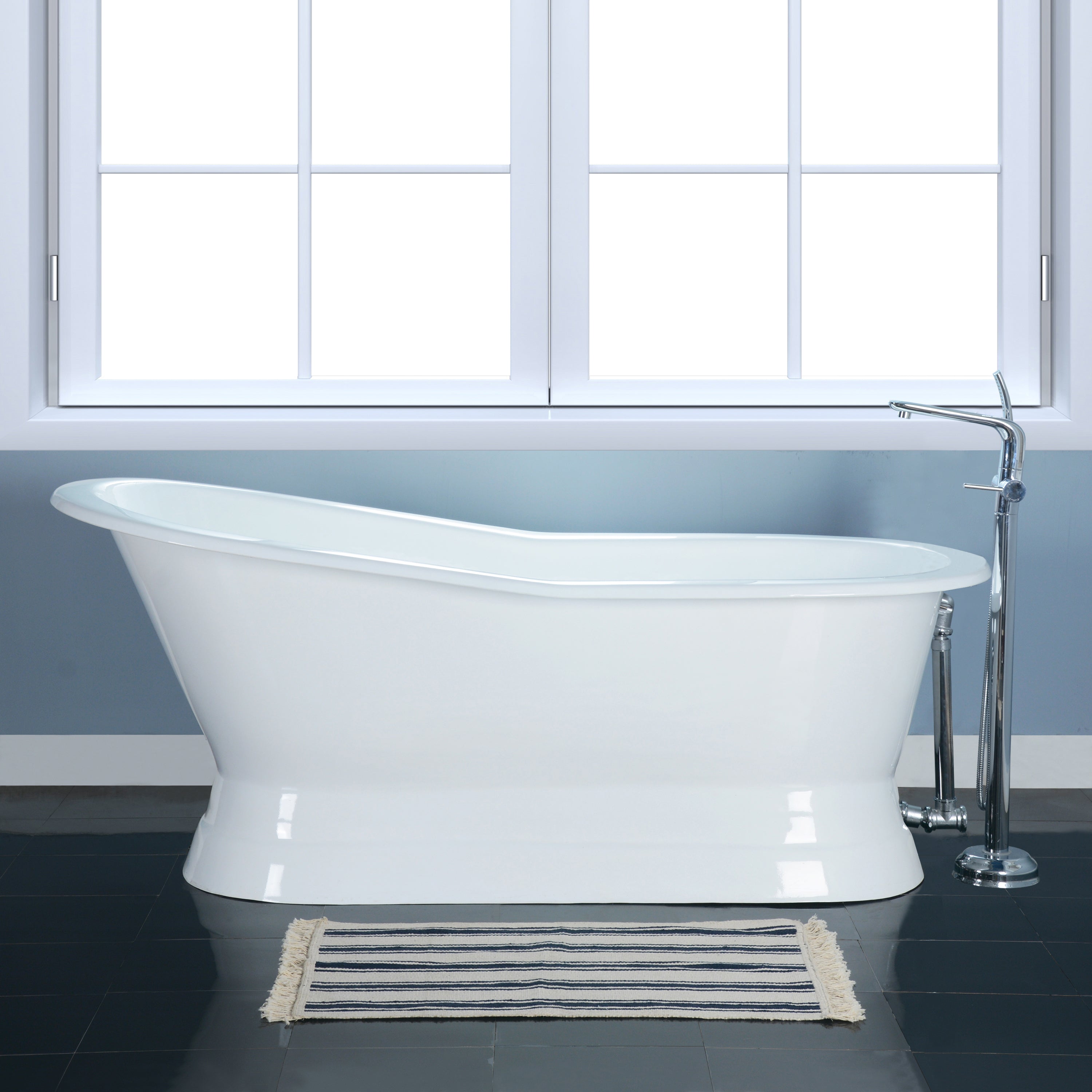 Aqua Eden VCTND673128 67" Cast Iron Oval Single Slipper Pedestal Tub (No Faucet Drillings), White