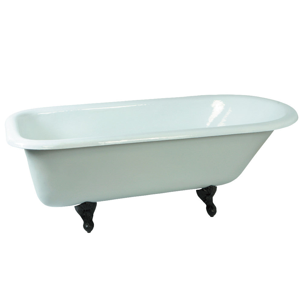 Aqua Eden NHVCTND673123T5 66" Cast Iron Oval Rectangular Roll Top Clawfoot Tub (No Faucet Drillings), White/Oil Rubbed Bronze