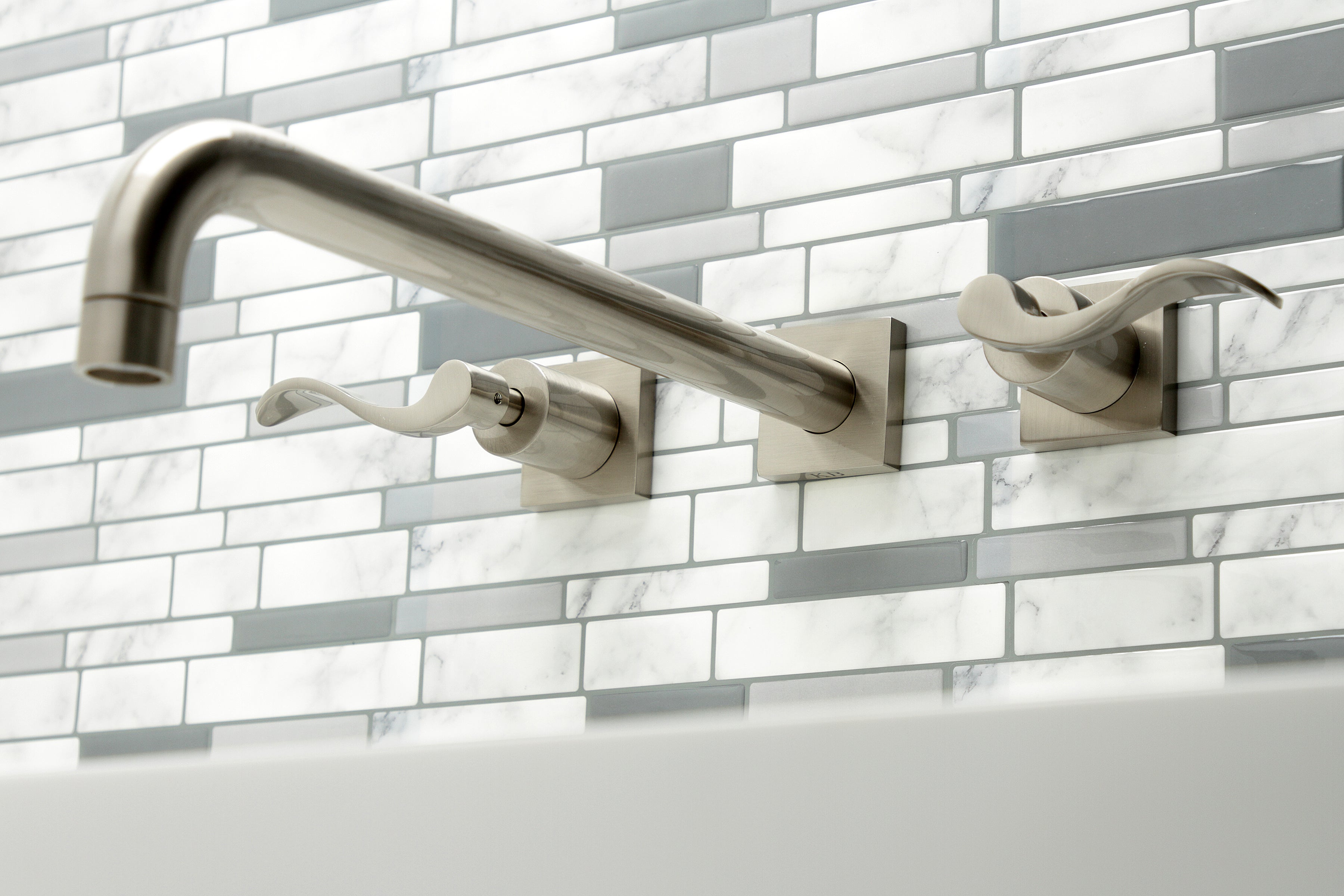 Kingston Brass KS6048DFL NuWave Two-Handle Wall Mount Roman Tub Faucet, Brushed Nickel