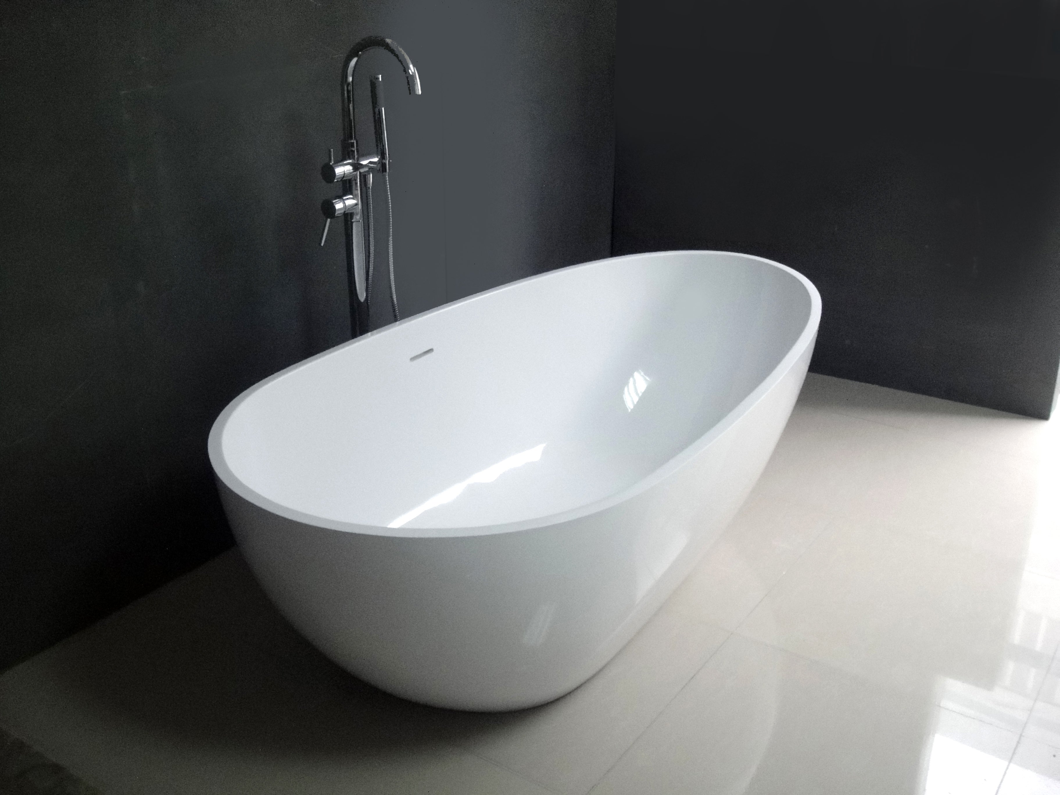 Kingston Brass VRTRS673422 67" Solid Surface Egg Shaped Double Ended Freestanding Tub with Drain, Matte White