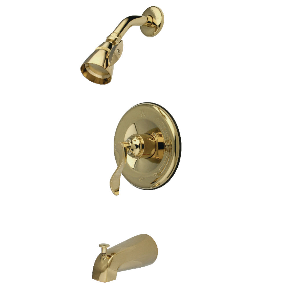 Kingston Brass KB1632DFL NuFrench Single-Handle Pressure Balanced Tub and Shower Faucet, Polished Brass