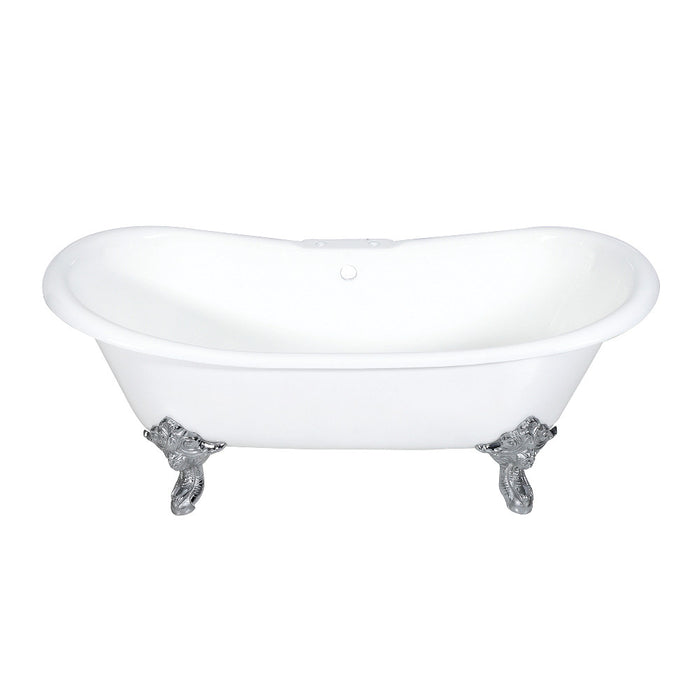 Aqua Eden VCT7DS7231NL1 72" Cast Iron Oval Double Slipper Clawfoot Tub (7" Faucet Drillings), White/Polished Chrome
