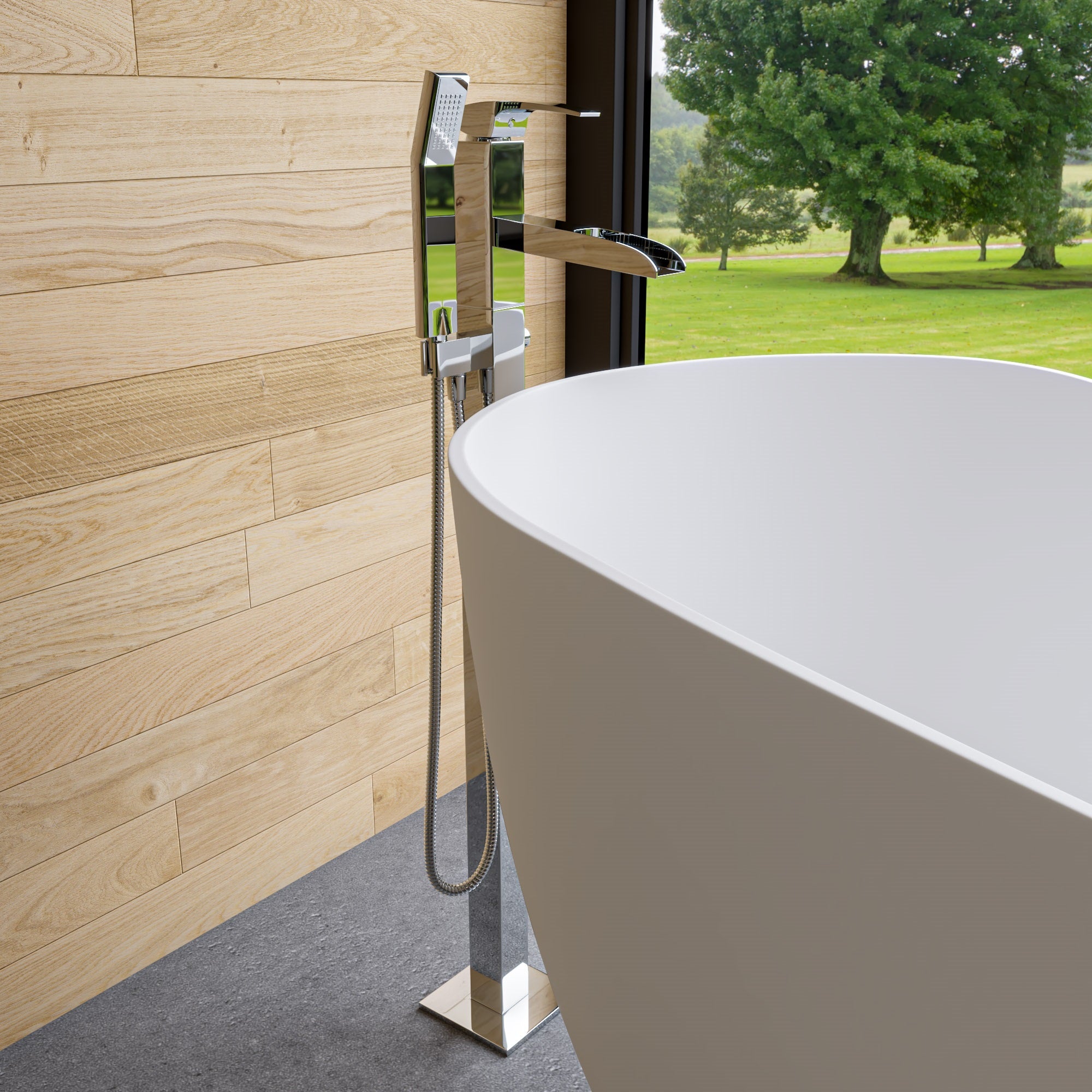 ALFI AB2843-PC Polished Chrome Single Hole Floor Mounted Waterfall Tub Filler