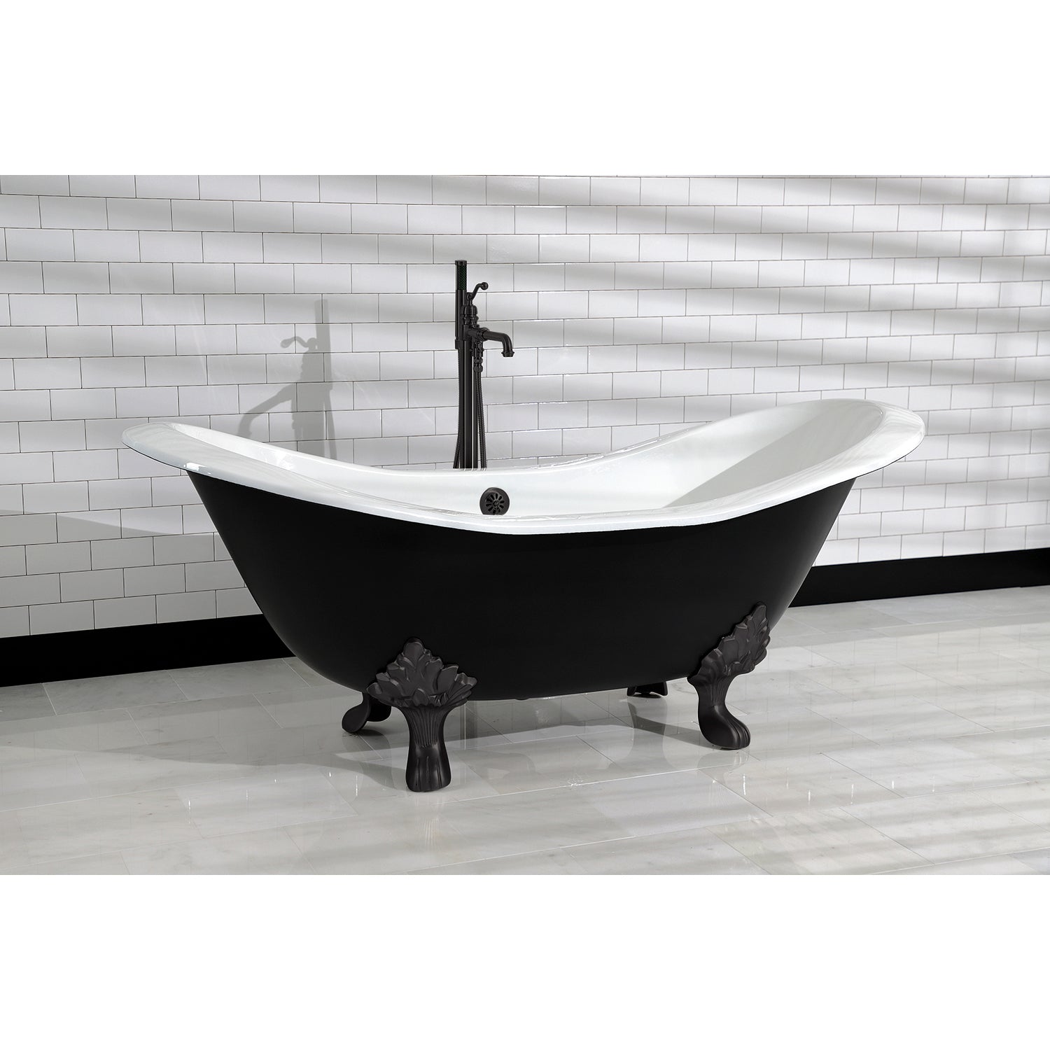 Aqua Eden VBTND7231NC0 72" Cast Iron Oval Double Slipper Clawfoot Tub (No Faucet Drillings), White/Matte Black
