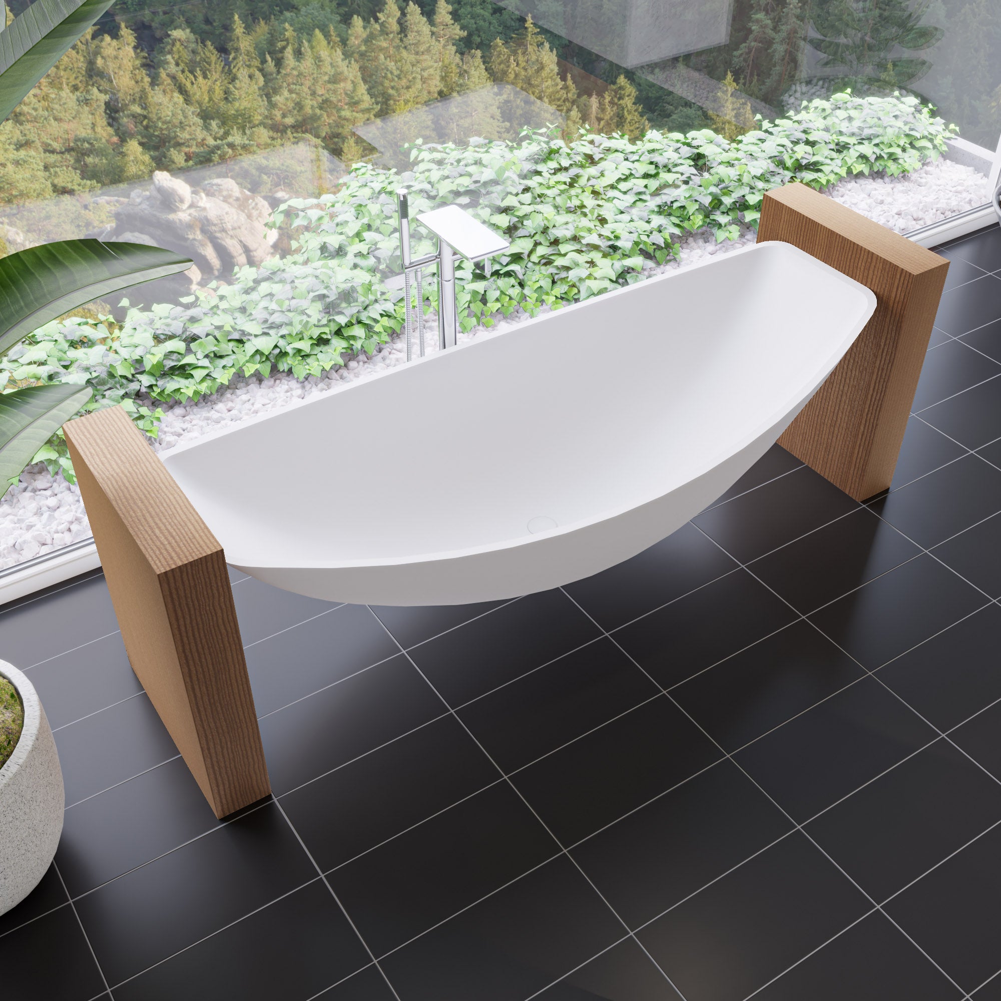 ALFI HammockTub1-WM White Matte 79" Acrylic Suspended Wall Mounted Hammock Bathtub